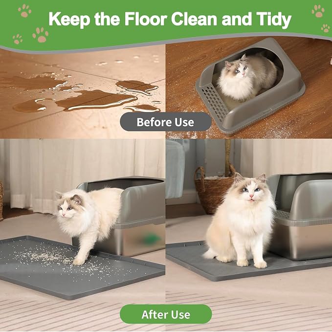 51"x 25.6" XXXL Waterproof Kitty Litter Silicone Box Mat,Cat Litter Mat Extra Large for Scatter Control, No-Slip Soft Pet Trapping Litter Rug Pad, Machine Washable, Dark Gray