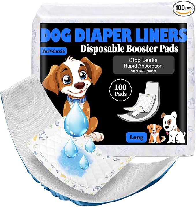 Dog Diaper Liners Booster Pads for Male and Female Dogs, 100ct, Super Absorbent Disposable Belly Band Liners for Male Dogs fit Most Types of Dog Diapers,Wraps(Long)