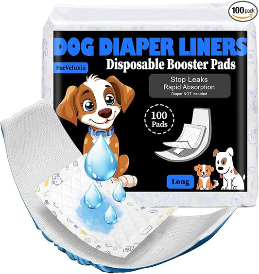 Dog Diaper Liners Booster Pads for Male and Female Dogs, 100ct, Super Absorbent Disposable Belly Band Liners for Male Dogs fit Most Types of Dog Diapers,Wraps(Long)