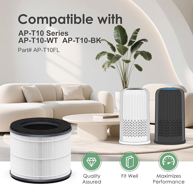 AP-T10-WT AP-T10FL Replacement Filter Compatible with HoMedics Air Purifier Filter Replacement TotalClean Tower Model AP-T10 AP-T10-WT AP-T10-BK Ture HEPA Type w/ 3-Stage Filtration, 2-Pack