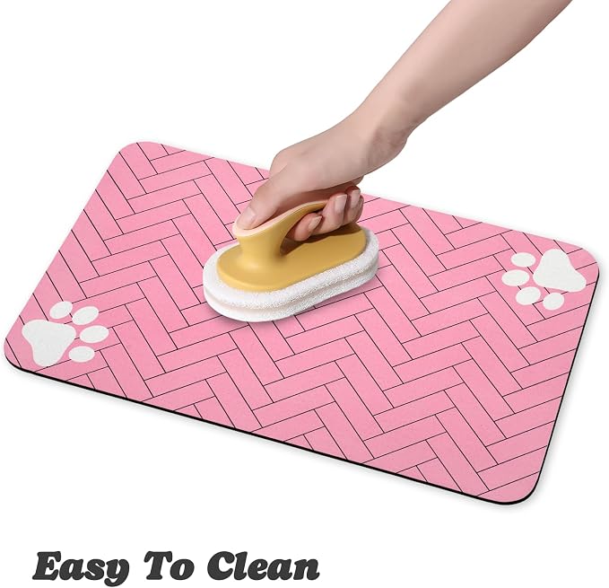 Dog Food Mats,Cat Absorbent Water Bowl Feeding Mats Pet Placemats for Food and Water Pink Wood Grain 24 * 32 inch