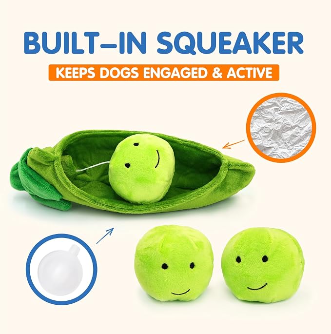 Hide and Seek Dog Toys, Interactive Squeaky Plush Puzzle Toy with Crinkle, Dog Enrichment Toys for Boredom & Stimulation, for Small Medium Dogs, Non-Aggressive Chewers(Pea Balls, Pack of 3)