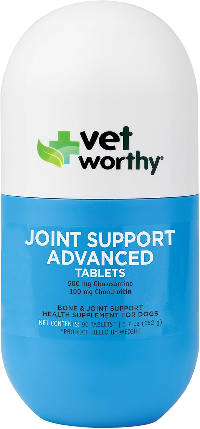 Vet Worthy Advanced Dog Joint and Hip Supplement - Glucosamine Chondroitin for Dogs with MSM - Support Mildly Stiff Joints for Better Mobility and Flexibility - Liver-Flavored Tablets (90 ct)