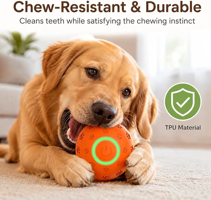 Interactive Dog Toy Ball, Durable Motion Activated Automatic Moving Ball for Small/Medium/Large Dogs, Rechargeable Dog Ball with LED Lights, 2 Play Modes to Keep Your Dog Busy (Orange)