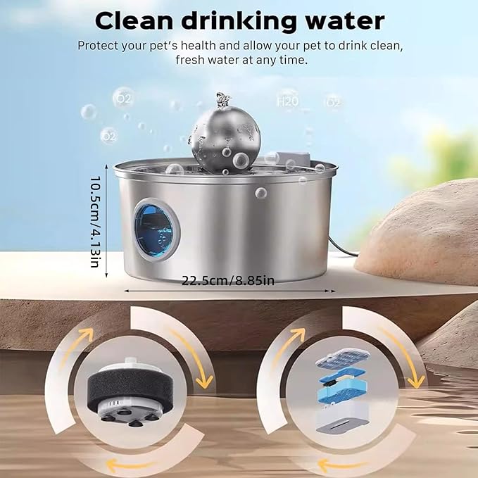 108oz/3.2L Stainless Steel Cat Water Fountain, Ultra-Quiet Pet Fountain with Water-Level Window, Dishwasher Safe, BPA-Free Automatic Water Dispenser for Cats and Dogs