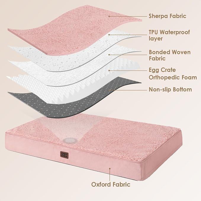 EHEYCIGA Orthopedic XXL Dog Beds for Jumbo Dogs with Removable Washable Cover for Crate, Pink, 47x29