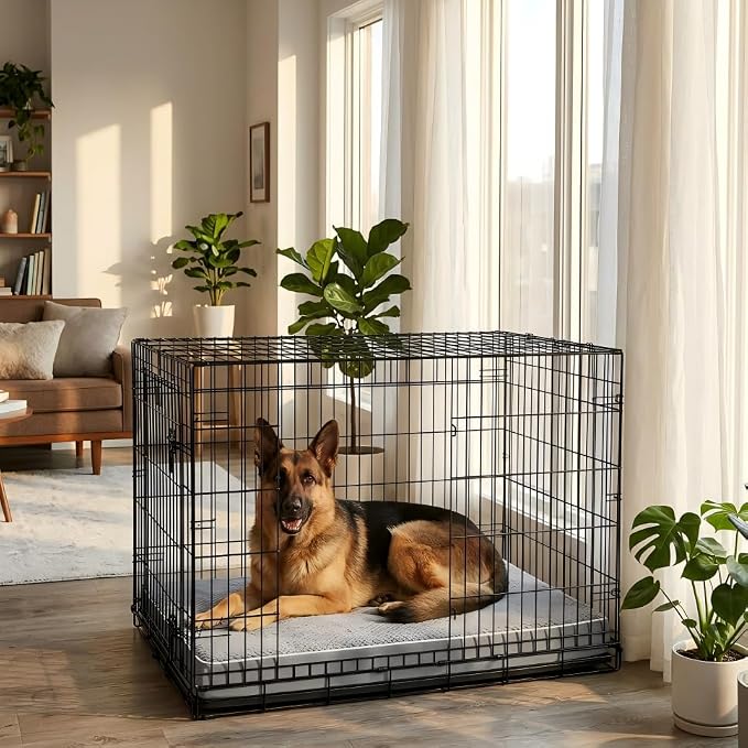 LEXTRO XXL Waterproof Orthopedic Dog Bed for Crate Mat, 47x29 Extra Large Dog Bed Washable with Removable Washable Cover, Comfortable Dogs Crate Pad for Large Size Dogs, Gray