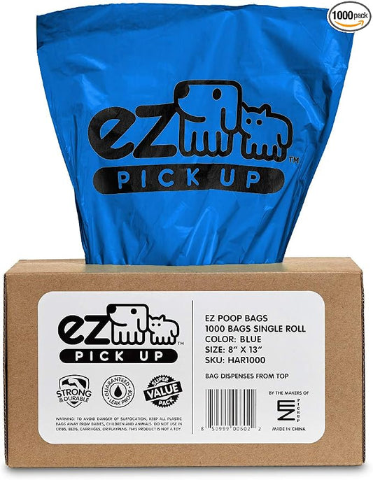 EZ Pickup 1000 Count Dog Waste Poop Bags, Unscented | Pet Waste Disposal Bag, Leak Proof, Large 8"x13", Puppy Dog Walking Clean Up