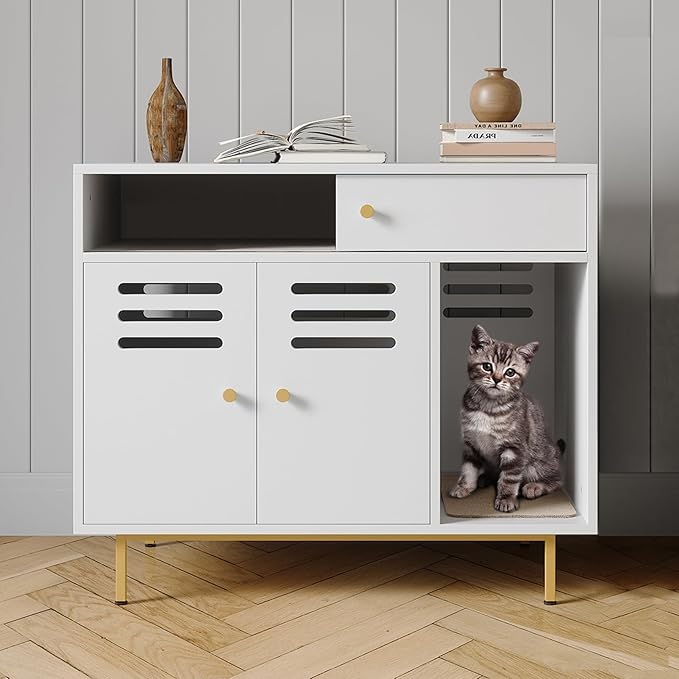 Garvee Cat Litter Box Furniture Easy-Clean Hidden Cats Litter Box Enclosed Cat Box Cabinet Enclosure Furniture with Side Entry for Indoor Living Room Bedroom