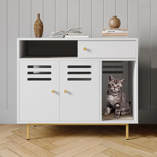 Garvee Cat Litter Box Furniture Easy-Clean Hidden Cats Litter Box Enclosed Cat Box Cabinet Enclosure Furniture with Side Entry for Indoor Living Room Bedroom