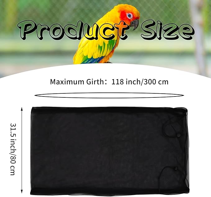 Daoeny 2PCS Bird Cage Seed Catcher, Large Bird Cage Cover, Adjustable Soft Airy Nylon Mesh, Birdcage Cover Skirt Seed Guard for Parrot Parakeet Macaw Round Square Cages (Black & Black)