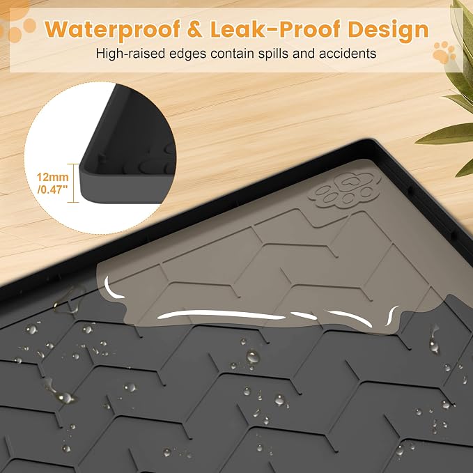 Cat Litter Mat, Extra Large 40"x28" Silicone Mat for Litter Box, Waterproof & Non-Slip Rubber Mat with Lip, Litter Trapping & Scatter Control, Soft on Cat Paws, Urine-Proof Floor Protector
