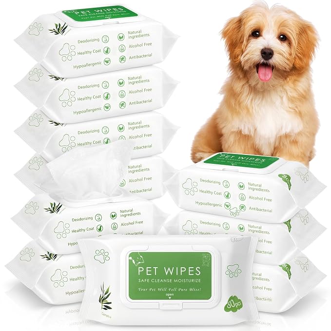 Treela 10 Packs of 800 Dog Wipes Pet Wipes Cat Grooming Supplies for Paws, Butt, Ear, Skin, Body Bath Cleaning Stain Odor Remover, Home or Travel Use(Tea Tree Flavor)