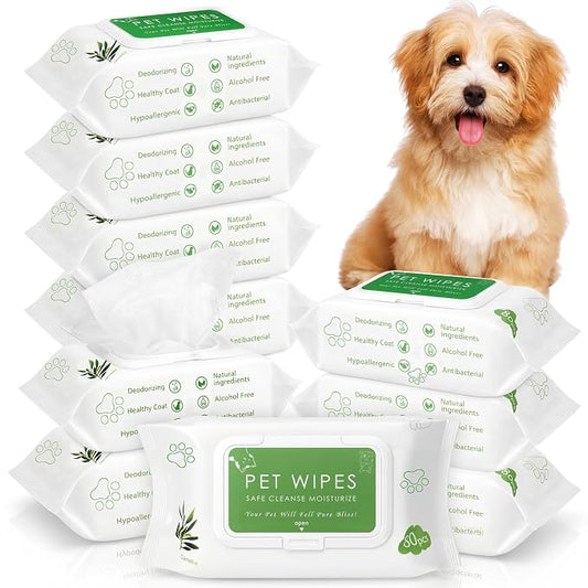 Treela 10 Packs of 800 Dog Wipes Pet Wipes Cat Grooming Supplies for Paws, Butt, Ear, Skin, Body Bath Cleaning Stain Odor Remover, Home or Travel Use(Tea Tree Flavor)