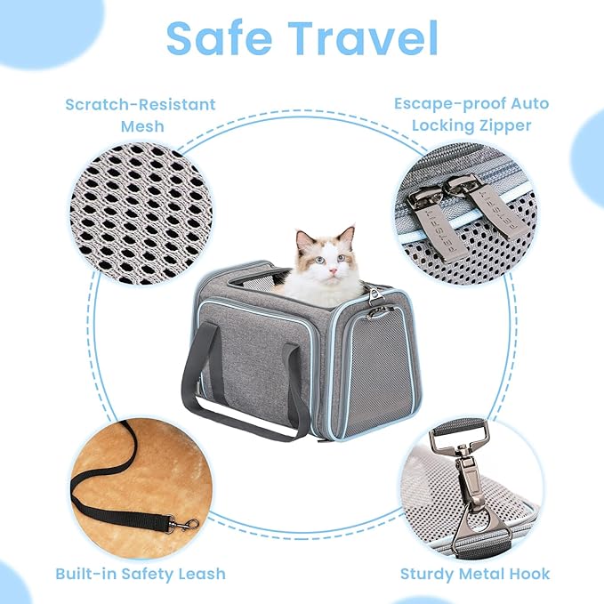 Petsfit Expandable Cat Carrier Dog Carriers,Airline Approved Soft-Sided Portable Pet Travel Washable Carrier for Kittens,Puppies,Removable Soft Plush mat and Pockets,Locking Safety Zippers