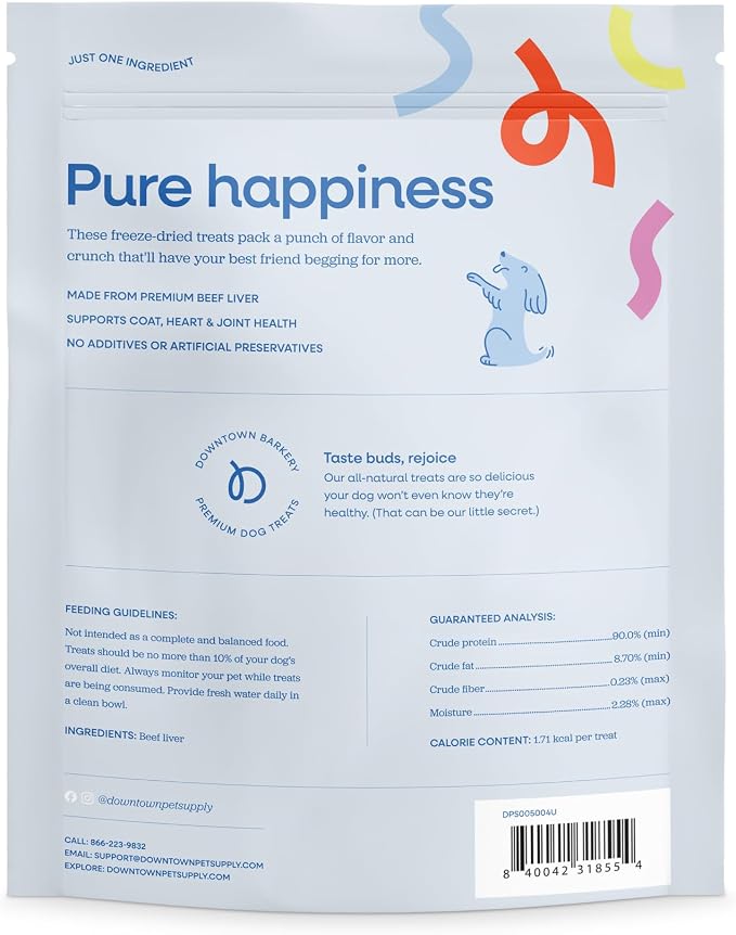 Downtown Barkery Freeze Dried Dog Treats - Single Ingredient, Low Calorie, Rich in Vitamins and Minerals - All Natural - Freeze Dried Beef Liver Dog Treats, 1 LB