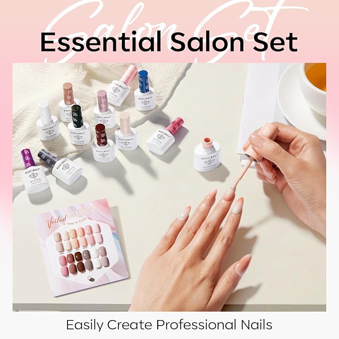 Modelones 15ML 12Pcs Gel Nail Polish Set, Same Color Same Bottle Nude Pink Milky White Beige Skin Tones Neutral Brown Hema-free Gel Polish Kit Spring Soak Off Gel Polish Set Manicure Nail Art