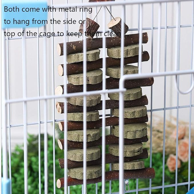 Hamiledyi Bunny Chew Toy for Teeth,Guinea Pig Natural Organic Fruitwood Sticks with Grass Cake Chewing/Improve Dental Health,12Pcs Rabbit Cage Mats Small Animal Plastic Feet Pads Floor Mat for Pet