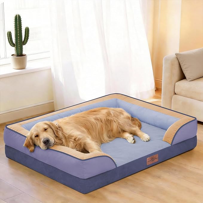 Comfort Expression Orthopedic Dog Bed for Large Dogs 36x27 Inch, Waterproof Egg Crate Foam Large Pet Bed with Bolsters, Dog Couch with Washable Cover & Non-Slip Bottom, Twilight Wave