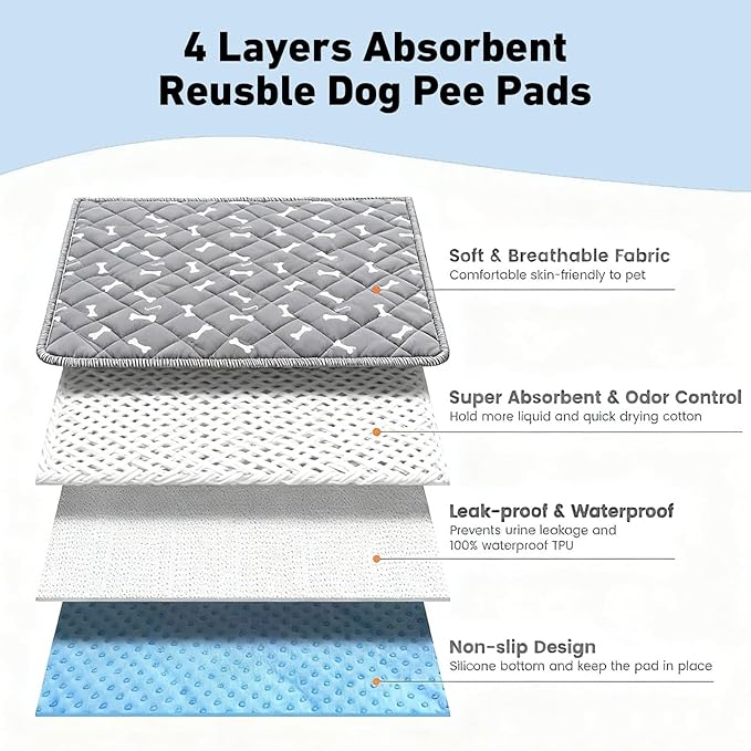 Puppy Pads with Pheromones,Washable Puppy Pee Pads for Dogs,Reusable Puppy Pads Washable for Dogs & Cats, Washable,Durable Leak-Proof & Anti-Slip Pet Training Pads for Home & Trave(Gray,L)