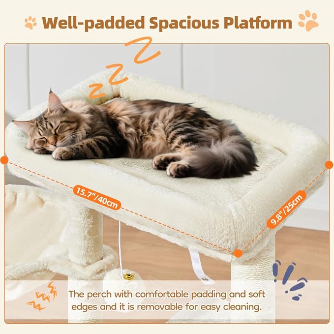 Taoqimiao Cat Tree,38.5-Inch Cat Tower for Indoor Cats,Suitable for Kittens with Luxurious cat condo with Adjustable Baskets and Luxurious Perch Beige MS029SM