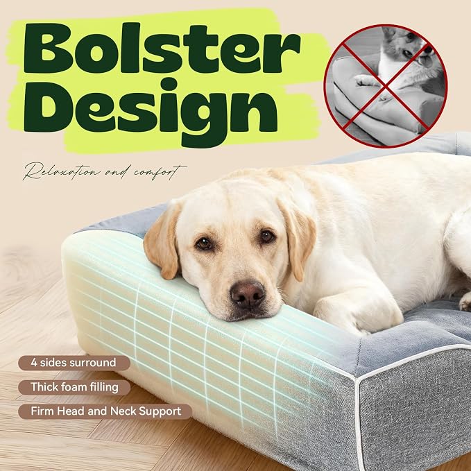XL Orthopedic Dog Bed for Large Dogs Cooling Gel Memory Foam & Egg Crate Foam,Waterproof Removable Washable Cover with Bolster Sides,42.0"X30.0"X9.0" Grey