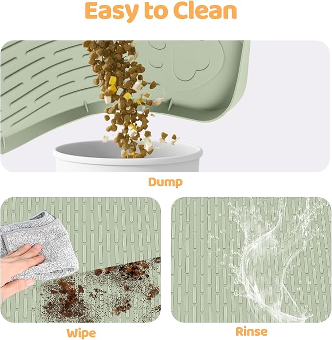Cat Food Mat, 40" x 28" Cat Litter Mat Extra Large Silicone Pet Feeding Mat with Raised Edge Pet Placemat for Food and Water Bowl Non-Slip, Easy to Clean, Floor Protection (Green)
