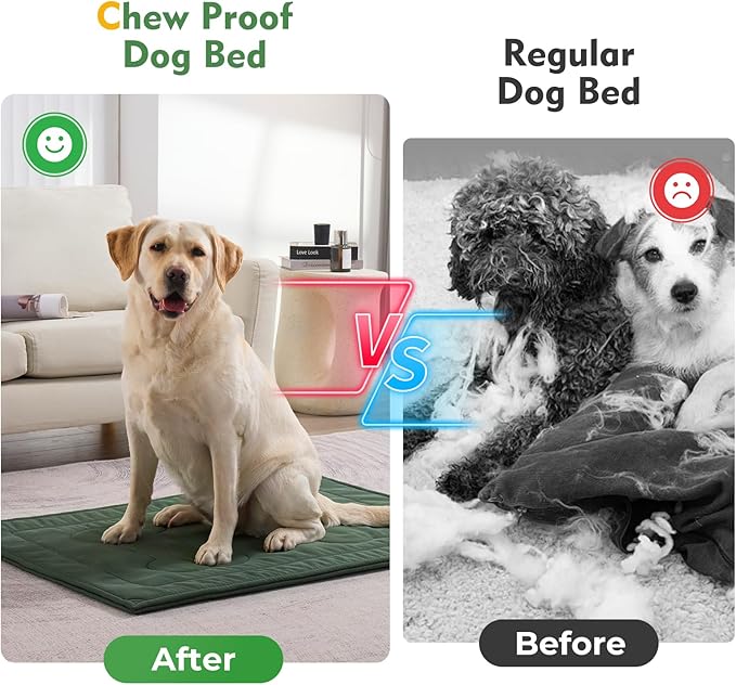 Chew Proof Dog Crate Pad - Indestructible Durable Dog Bed for Aggressive Chewers, Machine Washable & Waterproof Indoor Outdoor Tough Kennel Pad for Small Dogs (Small (18"x29"),Green)