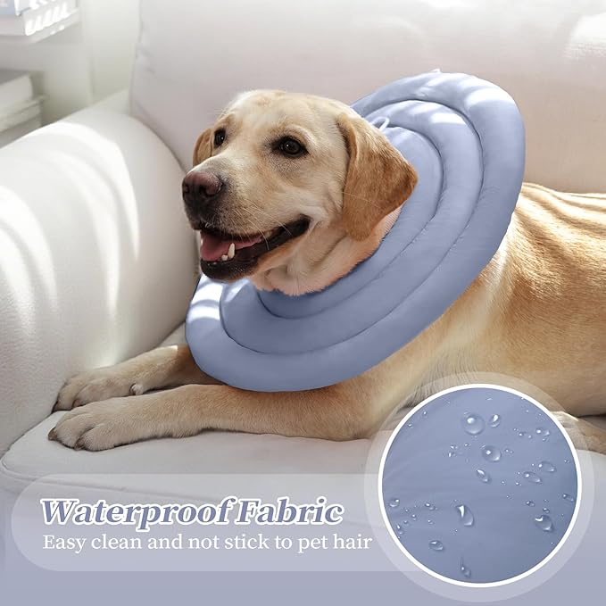 IDOMIK Dog Recovery Collar, Waterproof Soft Dog Cone After Surgery, Comfy Protective Elizabethan Collar Alternative for Dogs Cats, Adjustable Pet Neck Donut Cone Anti-Licking Biting Wounds,Blue,S