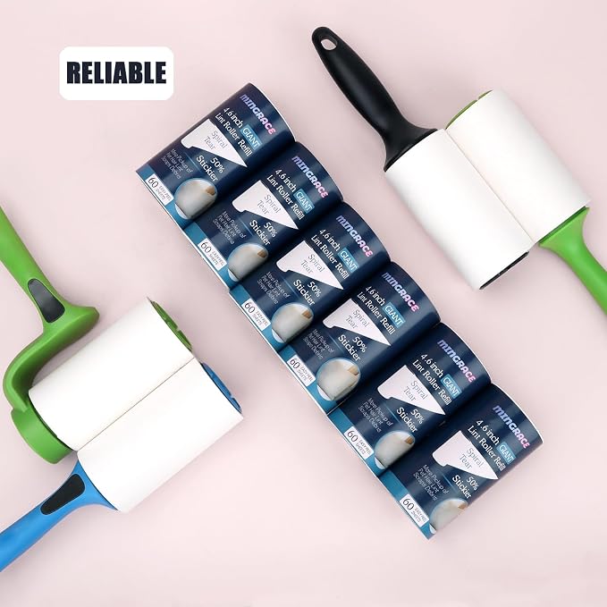 4.6 inch Giant Lint Roller Refills Only for Evercare Giant Lint Rollers and T Handle Pet Hair Roller, 50% More Pickup, 60 Sheets per Refill, 6 Pack, 360 Sheets Total