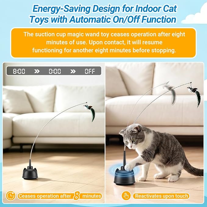 2 In 1 Electric Cat Wand Toy Interactive Cat Toys for Indoor Cats 360° Cat Toys for Bored Indoor Adult Cats, 2-Speed Fly Cat Chase Toy Automatic Cats Toys with Suction Cup Electric Cat Teaser Wand