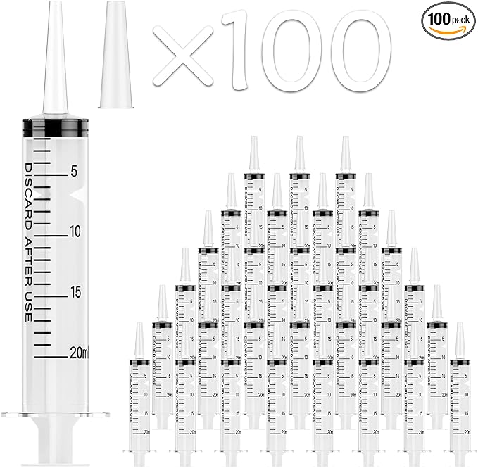 JOLLY PARTY 100 Pack 20mL Syringes, Plastic Syringes with Catheter Tip and Cap, Individually Sealed Feeding Syringe For Dogs, Measuring Syringe For Liquid, Scientific Labs, Refilling, Dispensing