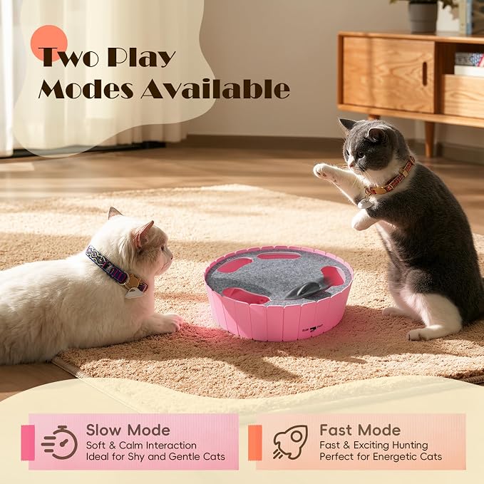 Pawaboo Interactive Cat Toy with Moving Mouse, Electronic Motion Pop and Play Hide Seek Cat Toys, Automatic Teaser Cats Toys Interactive for Indoor Cats Play, Pink