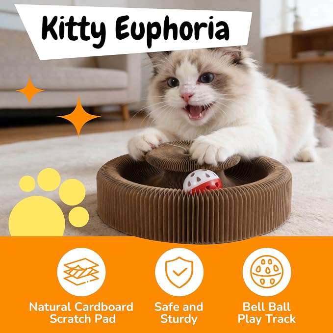 Cat Scratching Pads, Square Magic Organ Interactive Cat Toy, Reversible Cat Scratch Furniture Protector, Brown Routine