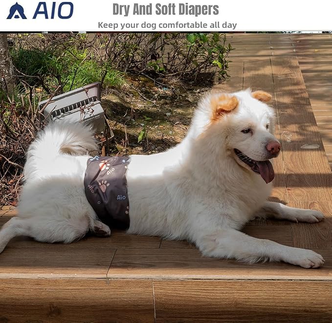 AIO Washable Male Dog Belly Band Pet Diapers Cute Claws Washable Male Puppy Diapers Belly Bands Reusable Dog Diapers XL(Blue Claws,Brown Heart,Brown Claws)