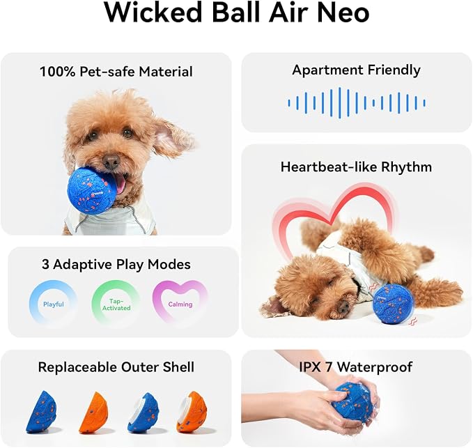 Cheerble Smart Interactive Dog Toy, Wicked Ball AIR Neo, Heartbeat Puppy Toy Automatic Moving, Bouncing, and Rotating, ETPU Material, IPX7 Waterproof Rating, Active Rolling Ball for Medium & Large Dog