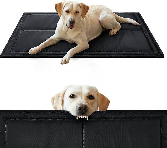 Chew Proof Indestructible Dog Bed, Durable Dog Crate Pad for Aggressive Chewers, Chew Resistant Fabric with Soft 1” 30D Foam Support, Tough Kennel Pad (Black, X-Small (17"x23"))
