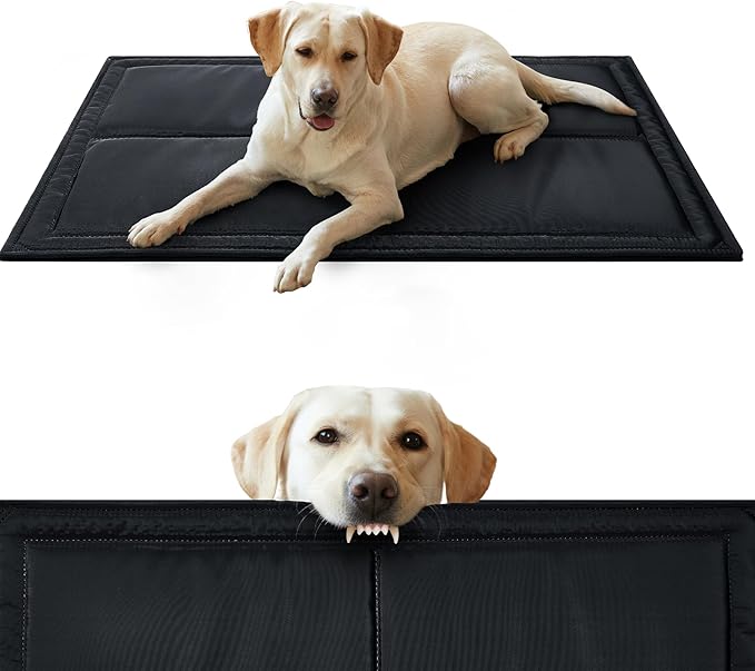 Chew Proof Indestructible Dog Bed, Durable Dog Crate Pad for Aggressive Chewers, Chew Resistant Fabric with Soft 1” 30D Foam Support, Tough Kennel Pad (Black, X-Large (28"x47"))