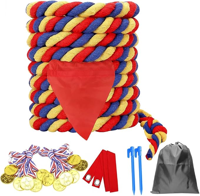 60 Feet Tug of War Rope for Kids and Adults, Outdoor Games Summer Outdoors Yard Backyard Camping Lawn Game for Field Day Family Reunion Birthday Party Team Building Activities Carnival Games-Colours