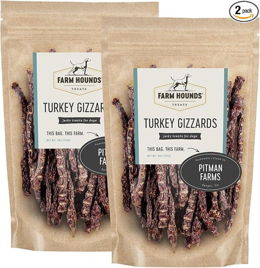 Farm Hounds - Turkey Gizzards - Premium Natural Jerky for Dogs - 100% Humanely Raised Turkey - Break-to-Size - Great for Training & Treats - No Added Fillers - Made in USA - 4oz - 2 Pack