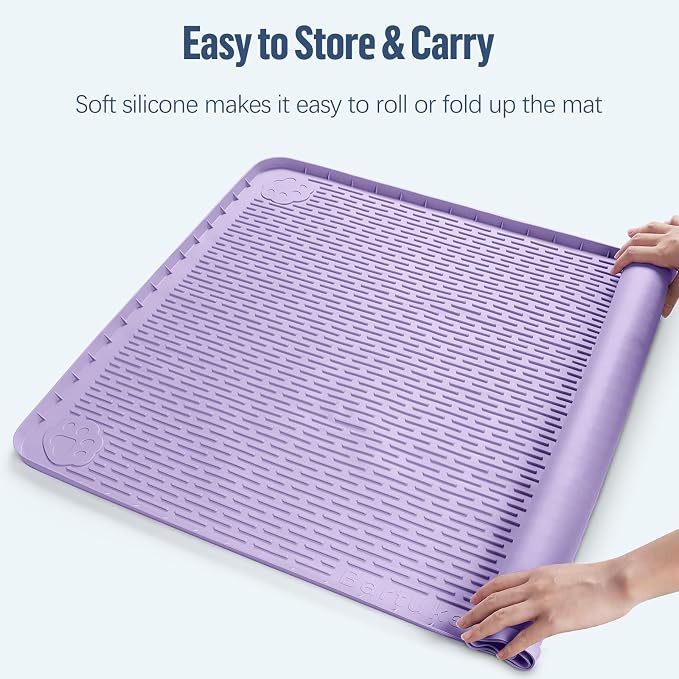 Pee Pad Holder for Dogs, 50" x 35" Silicone Pee Tray Mat Leak-Proof, High Edge, No Spill Pet Pad Holder for Puppy, Cat, Rabbit, Training Pads for Floor Protection, No Pee Pads (Purple)