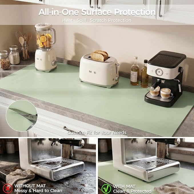 Extra Large Silicone Mat for Countertop & Table with Gift Tube Packaging, Thickened Non-Slip Heat Resistant Table Protector, Cuttable Waterproof Kitchen Prep & Kids Craft Mat