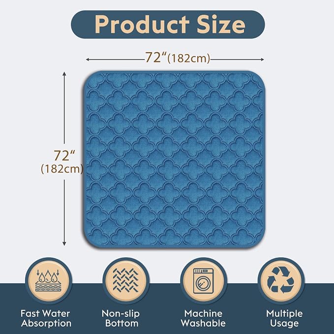FunFurry Washable Pee Pads for Dogs - 1 Pack Reusable Pee Pads，Waterproof Puppy Pads，Pet Training Pads，Super Absorbent with Dog Paw Shape Non-Slip Backing (Blue, 72" X 72" - 1 Pack)