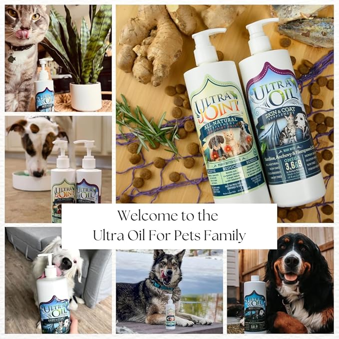Ultra Oil Dog & Cat Supplement with Hemp, Flaxseed & Fish Oils - 32oz - For Dry Skin, Dull Coat, Hot Spots, Dandruff, Allergies