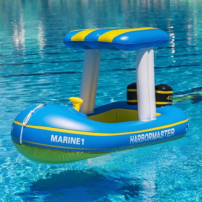 Police Boat Inflatable Pool Floats Kids, Toddler Harbor Master Police Patrol Inflatable Boat Pool Float Ride On, Fun Water Toy Squirter Pool Toy, Police & Fire Rescue Theme Pool Raft for Boys, Girl