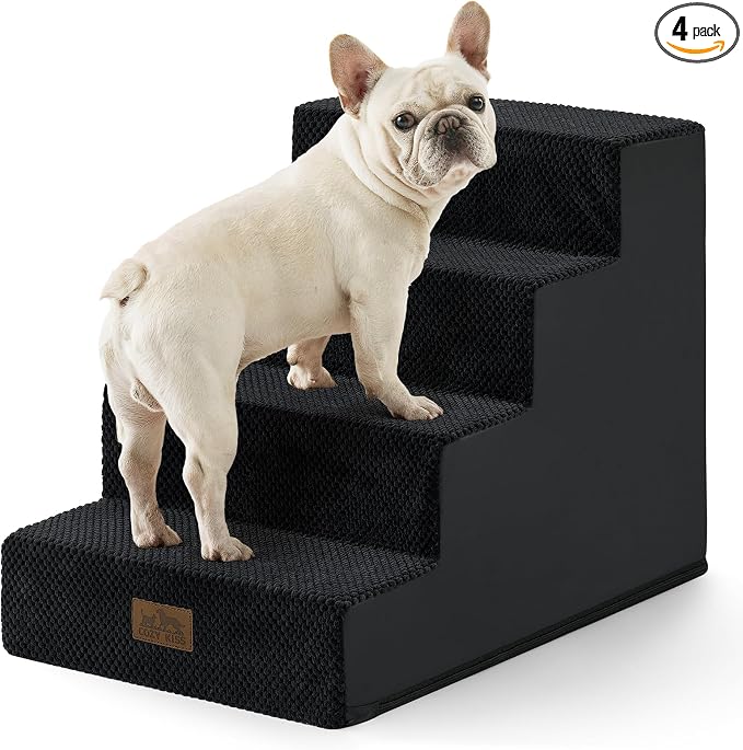 COZY KISS Dog Stairs for Small Dogs, 4 Tier Pet Stairs for Couch and Beds, 17.7" H Non-Slip Dog Steps for Old Cats, Puppy, Small Medium Dogs, 15.7x23.6x17.7 inch, Black