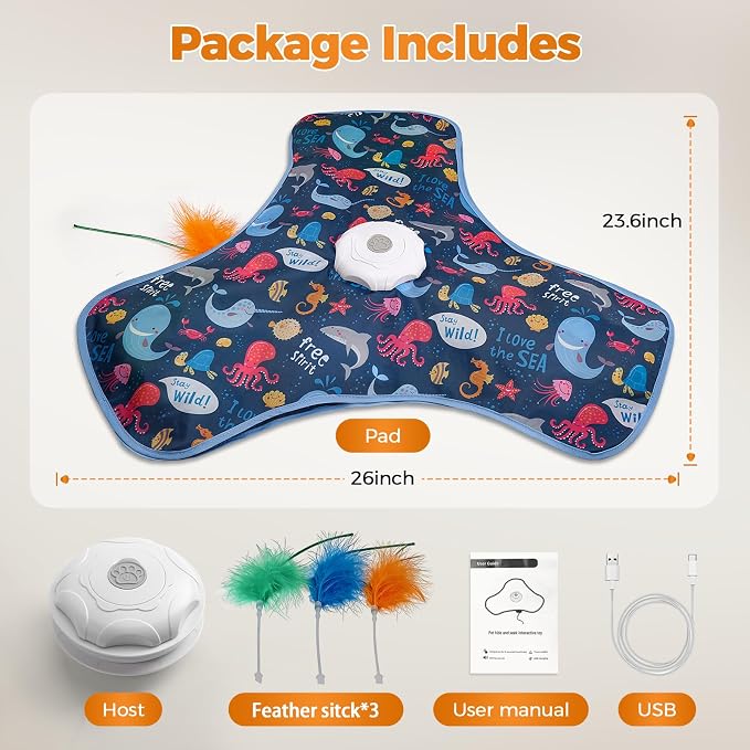 Interactive Cat Toy, Cat Toys Interactive with Touch Activation, Interactive Cat Toys for Indoor Cats with Moving Feather & Mouse Sounds, Cat Toys for Bored Indoor Adult Cats