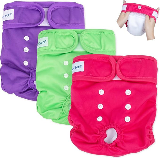 Pet Soft Washable Female Diapers (3 Pack) Female Dog Diapers, Comfort Reusable Doggy Diaper for Girl Dog in Period Heat (Classy, S)