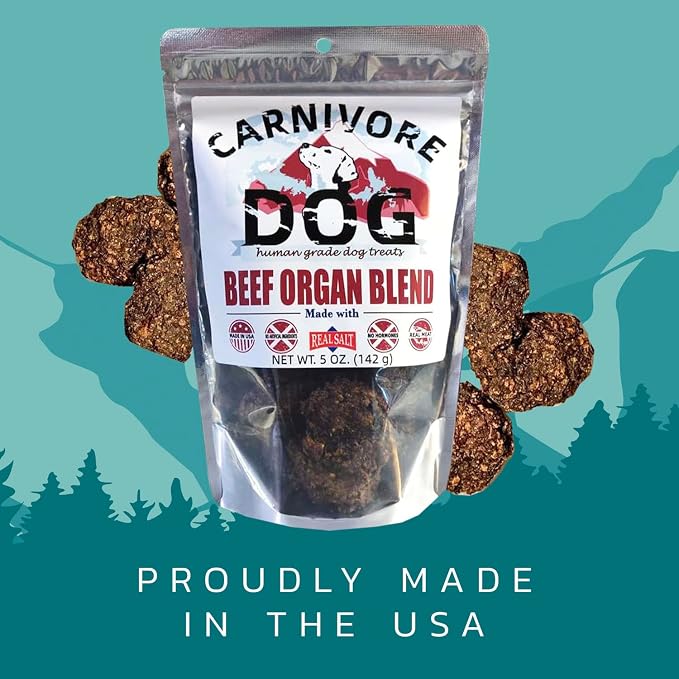 Carnivore Dog Treats, Human Grade, Grass-Fed Beef Liver, Heart & Kidney Made with Redmond Real Salt, No Additives, Healthy, Chewy, Training Snack for All Breeds, Beef Organ Blend, Pack of 3