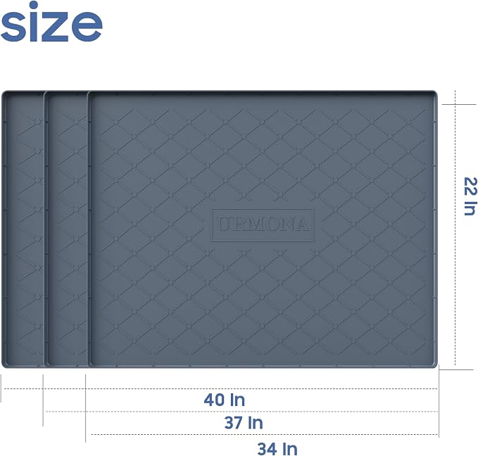 URMONA Large Dog Food Mat, 37" x 22" Pet Food Mat, Waterproof Dog Cat Food Mat with Raised Edges, Silicone Pet Food Mat, Dog Accessories, Prevents Food Spills, Protects Floors (Dark Gray)
